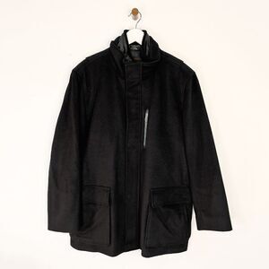 Cole Haan Black Wool Blend High Neck Full Zip Coat